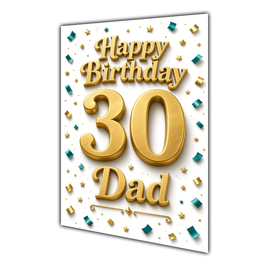 Happy Birthday Dad 30th Gold Confetti Greeting Card A5