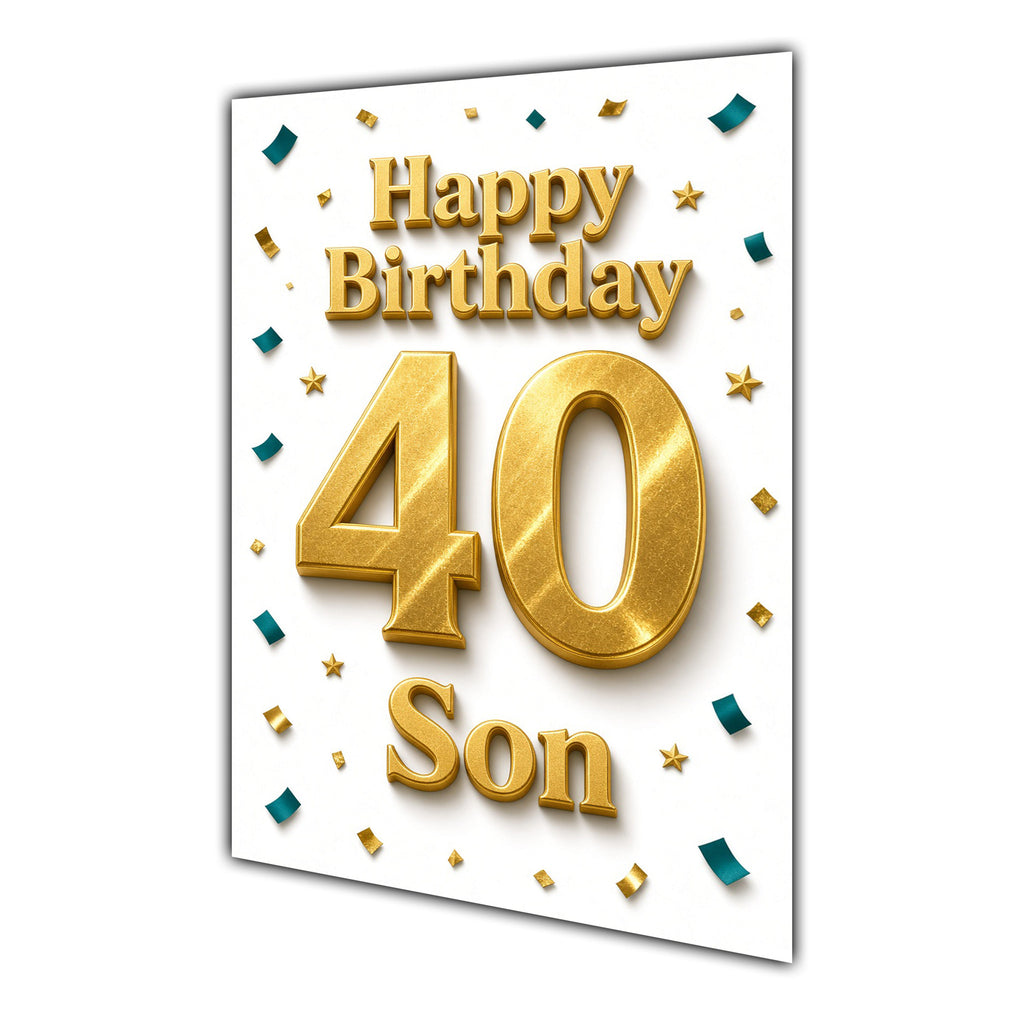 Happy Birthday Son 40th Gold Confetti Greeting Card A5