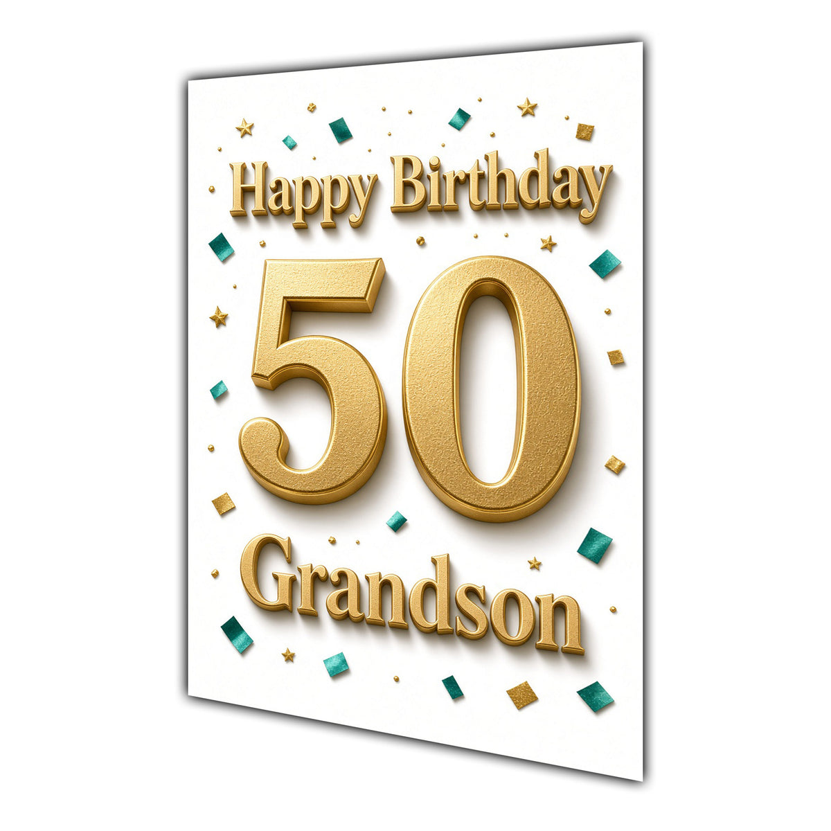 Happy Birthday Grandson 50th Gold Confetti Greeting Card A5