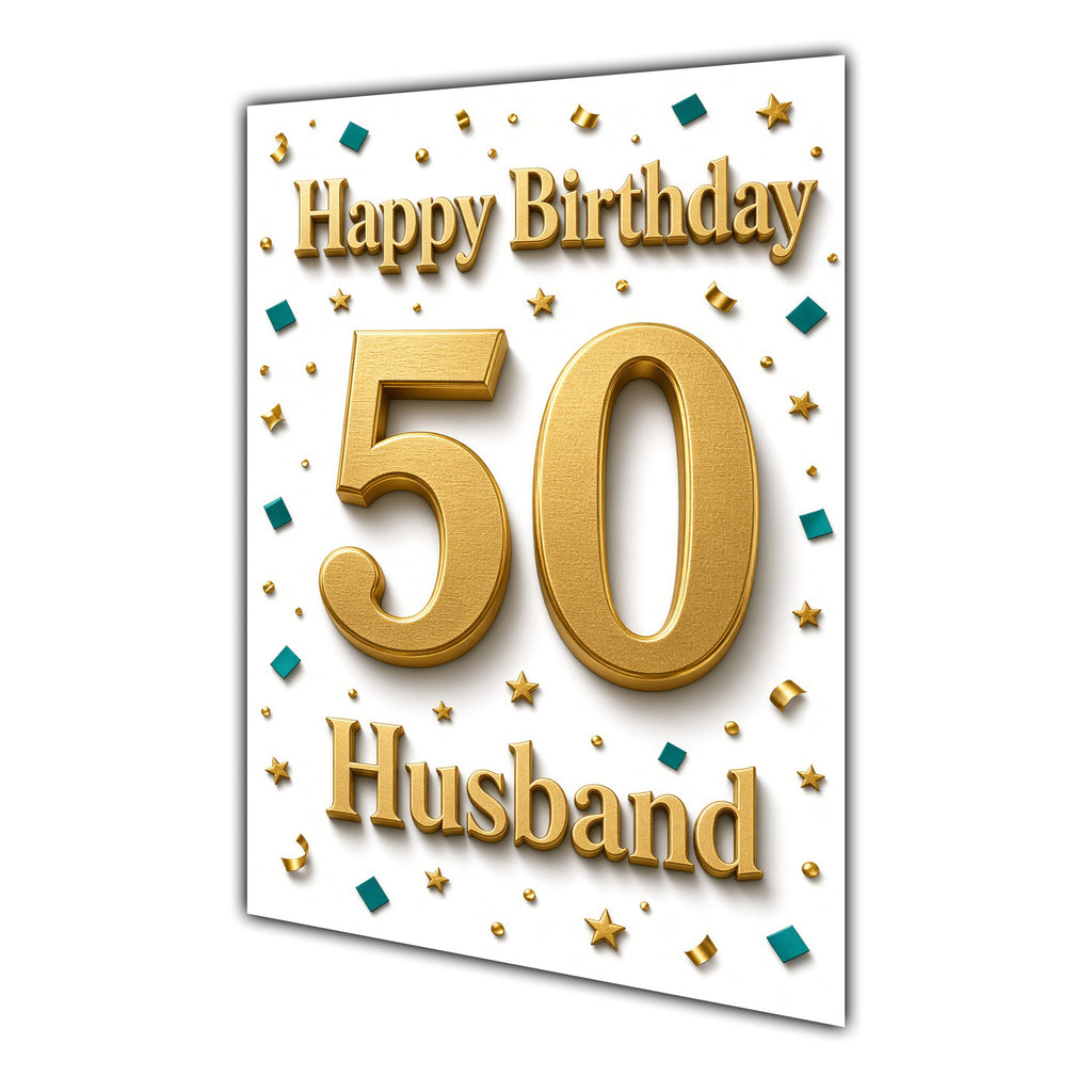 Happy Birthday Husband 50th Gold Confetti Greeting Card A5