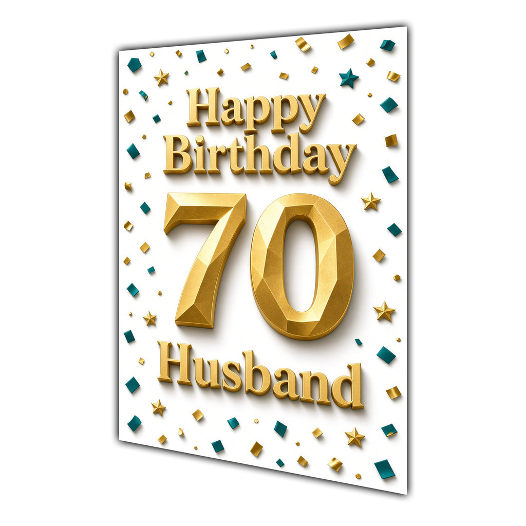Happy Birthday Husband 70th Gold Confetti Greeting Card A5