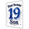 Happy Birthday Son 19th Blue Crystal Greeting Card A5