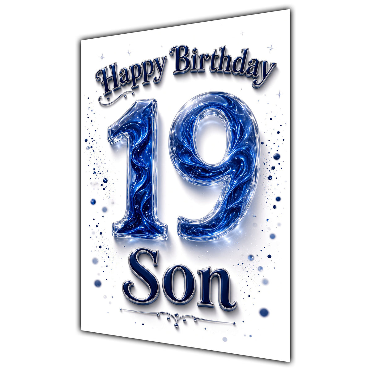 Happy Birthday Son 19th Blue Crystal Greeting Card A5