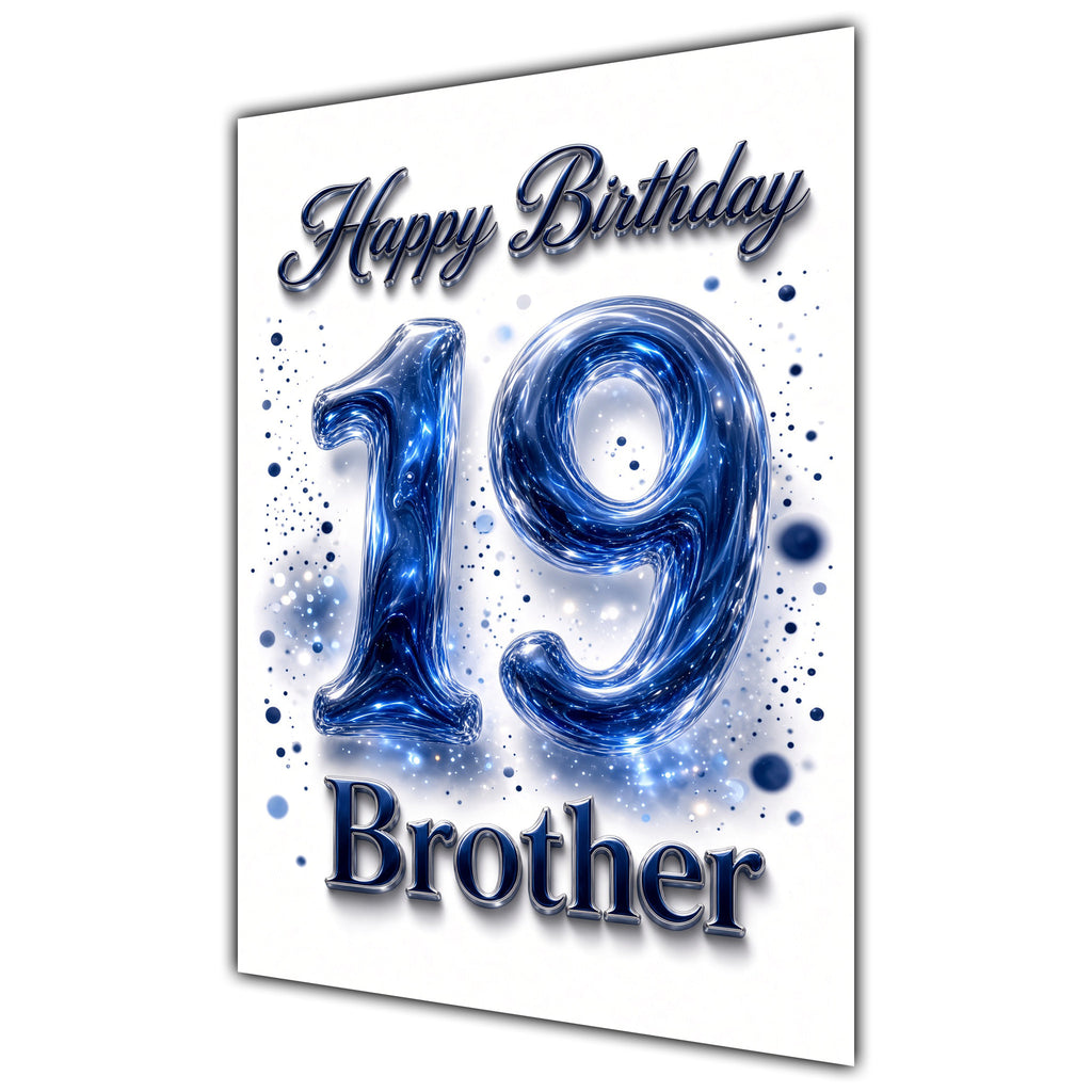 Happy Birthday Brother 19th Blue Crystal Greeting Card A5