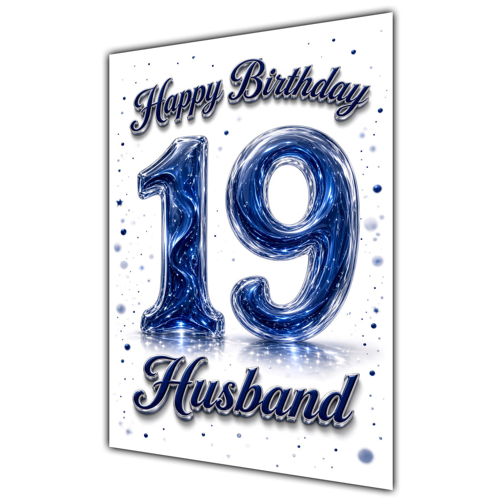 Happy Birthday Husband 19th Blue Crystal Greeting Card A5