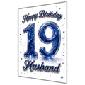 Happy Birthday Husband 19th Blue Crystal Greeting Card A5
