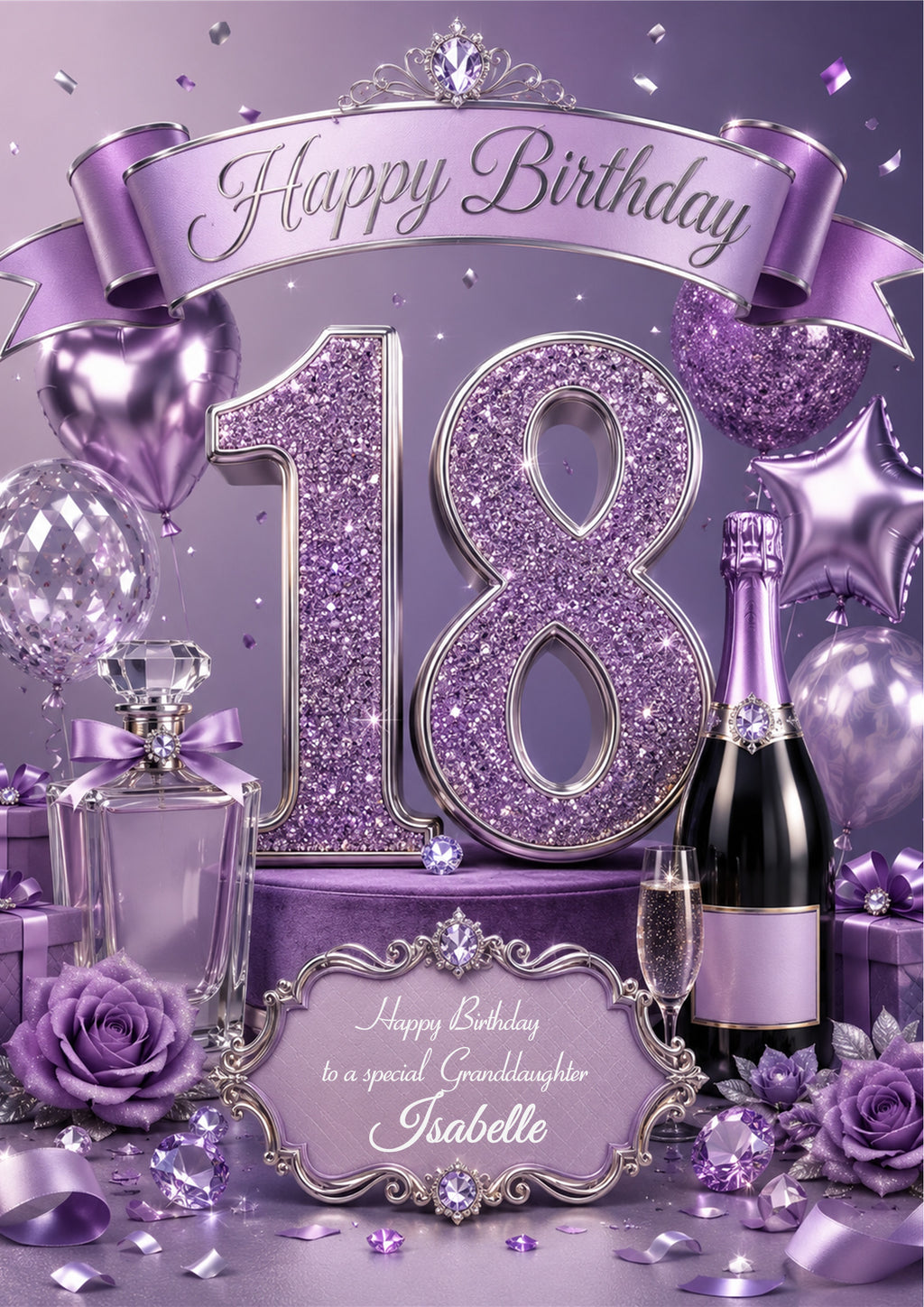 18th Birthday Card For Girls, womem, Daughter, Granddaughter, Niece, Sister, Perfume, Bubbles, Prosecco E975-10