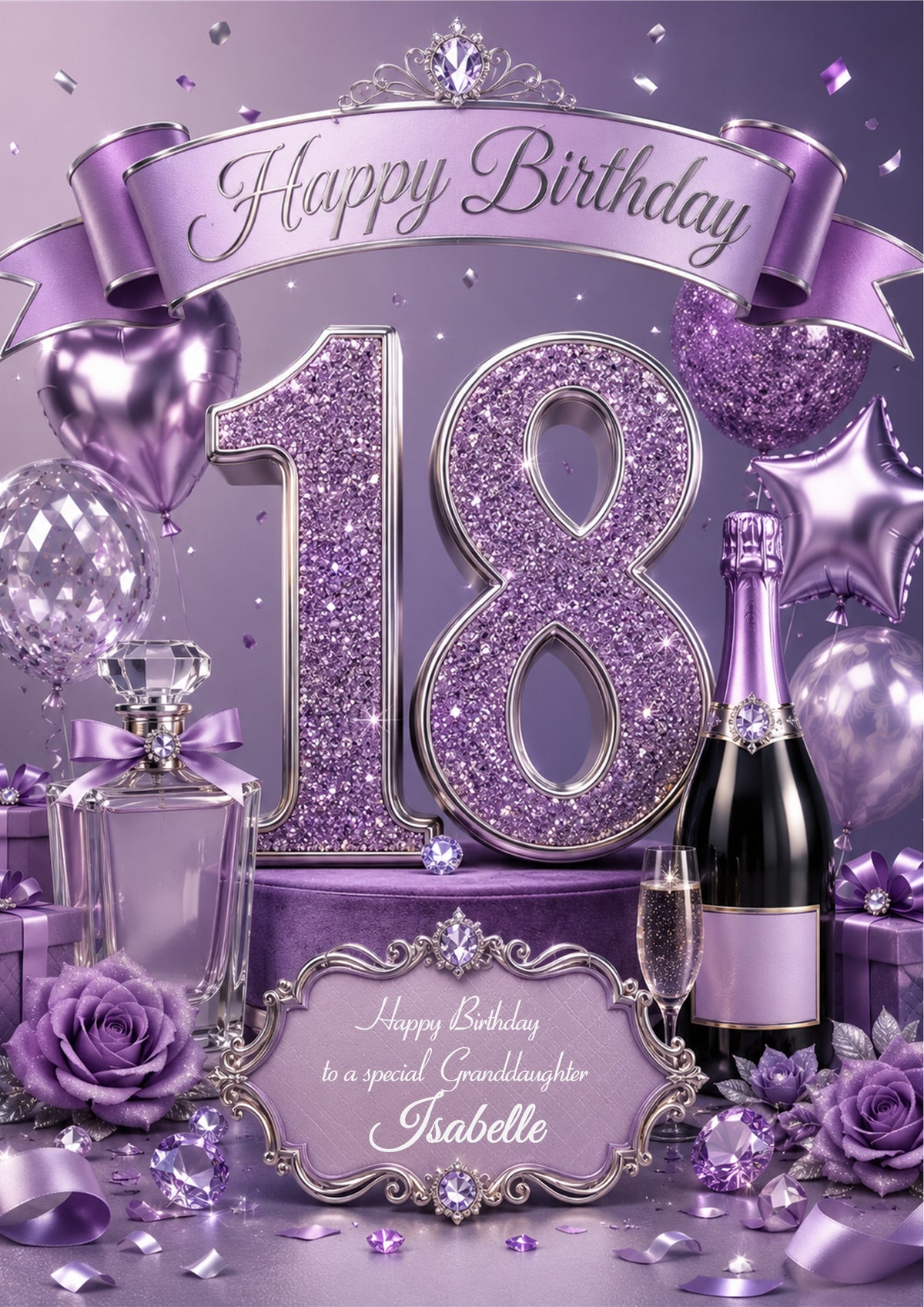 18th Birthday Card For Girls, womem, Daughter, Granddaughter, Niece, Sister, Perfume, Bubbles, Prosecco E975-10