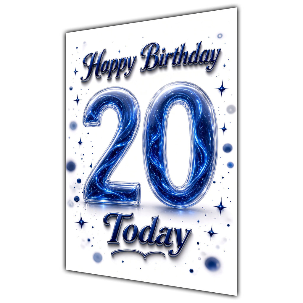 Happy Birthday 20th Blue Crystal Greeting Card A5