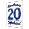 Happy Birthday Husband 20th Blue Crystal Greeting Card A5