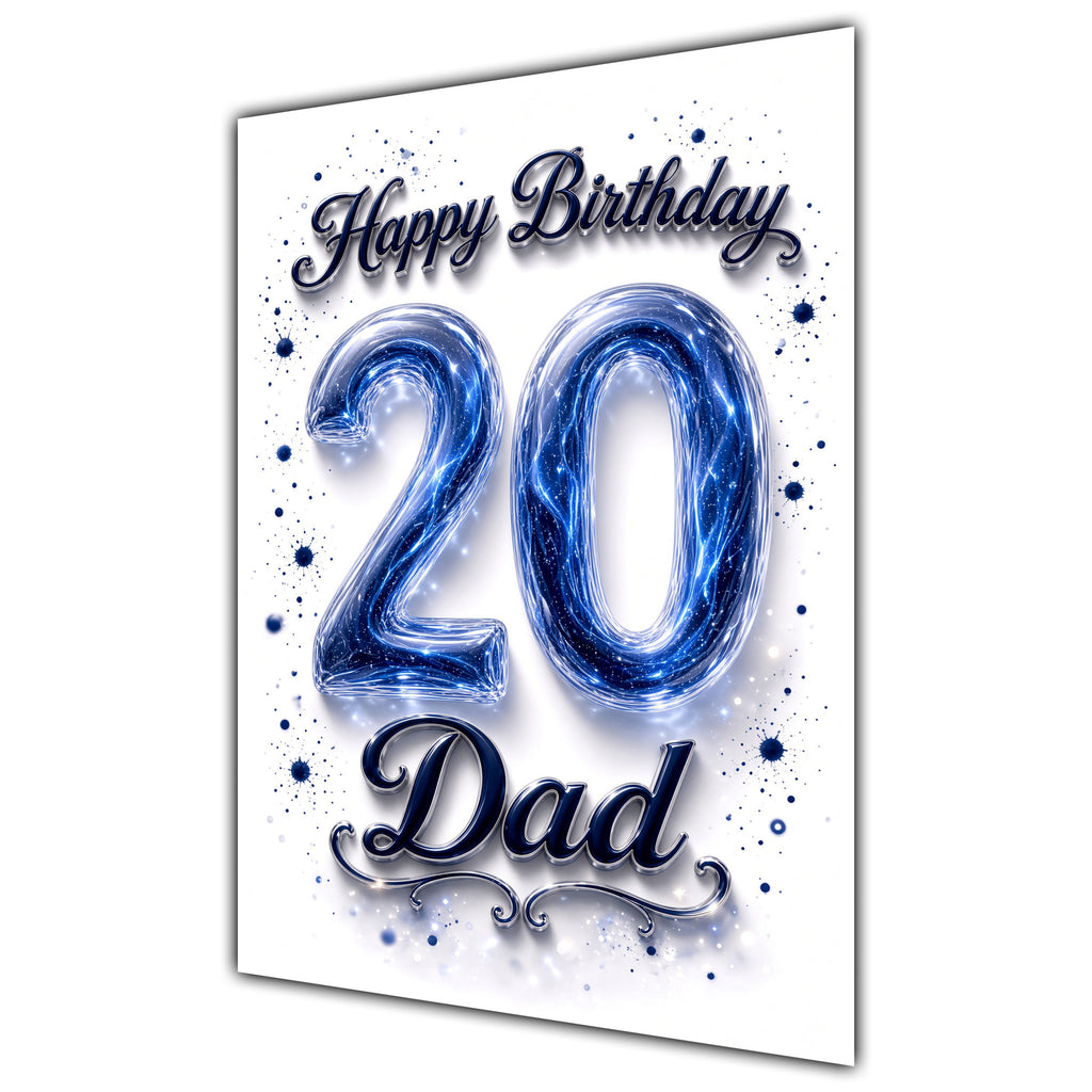 Happy Birthday Dad 20th Blue Crystal Greeting Card A5