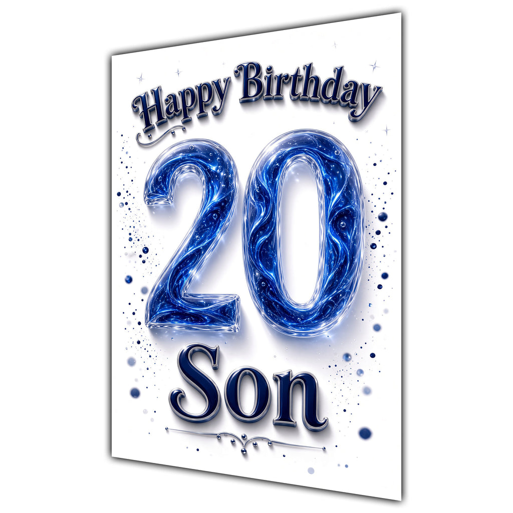 Happy Birthday Son 20th Blue Crystal Greeting Card A5