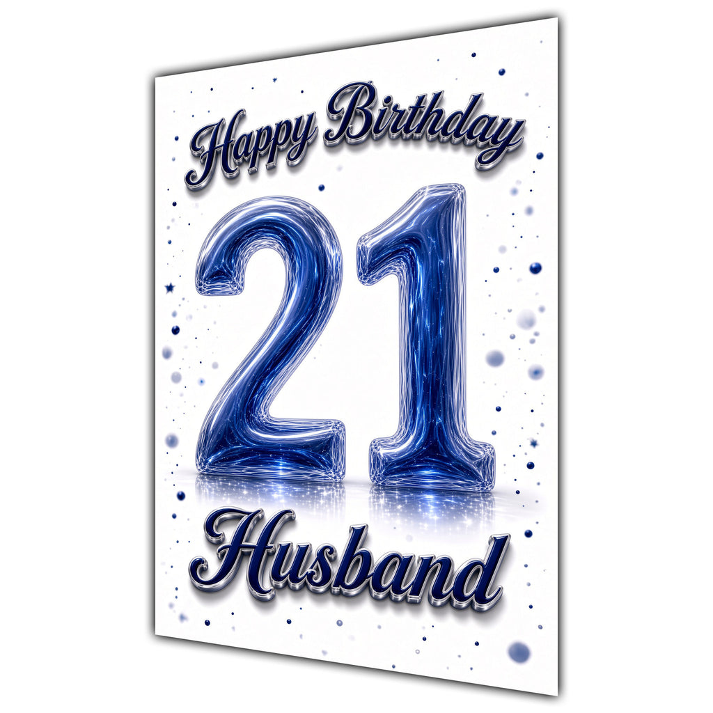 Happy Birthday Husband 21st Blue Crystal Greeting Card A5