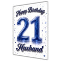 Happy Birthday Husband 21st Blue Crystal Greeting Card A5