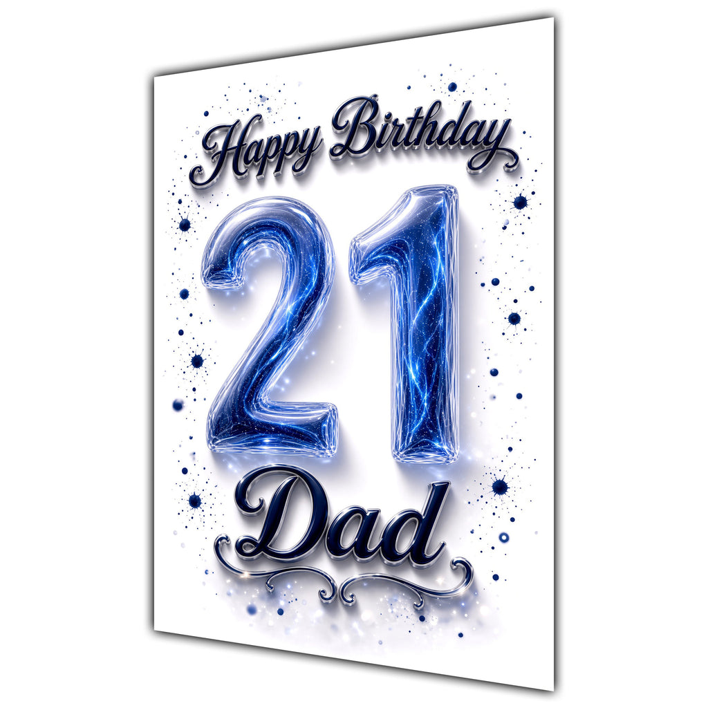 Happy Birthday Dad 21st Blue Crystal Greeting Card A5