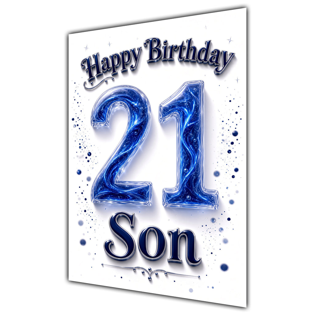 Happy Birthday Son 21st Blue Crystal Greeting Card A5