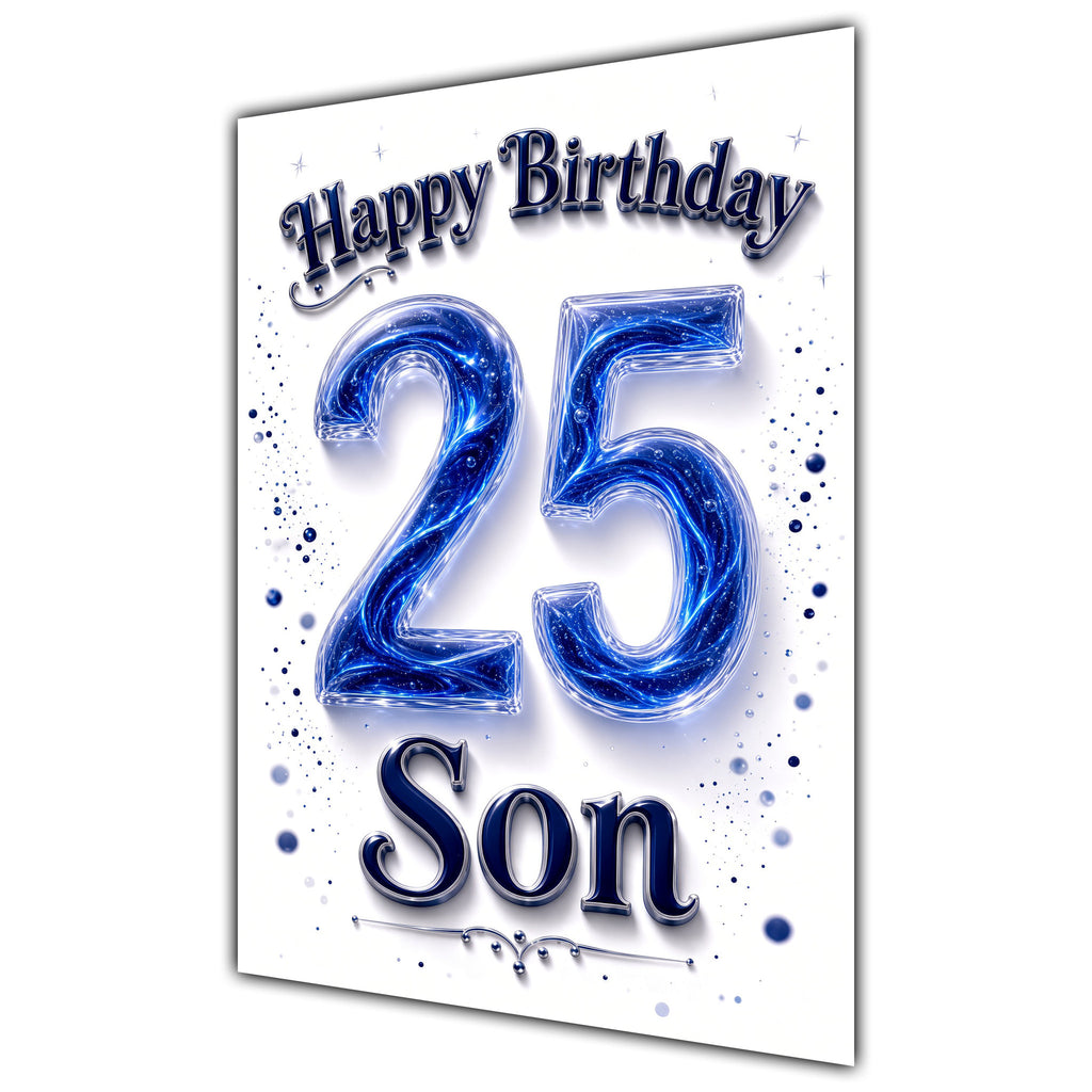 Happy Birthday Son 25th Blue Crystal Greeting Card A5