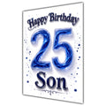 Happy Birthday Son 25th Blue Crystal Greeting Card A5