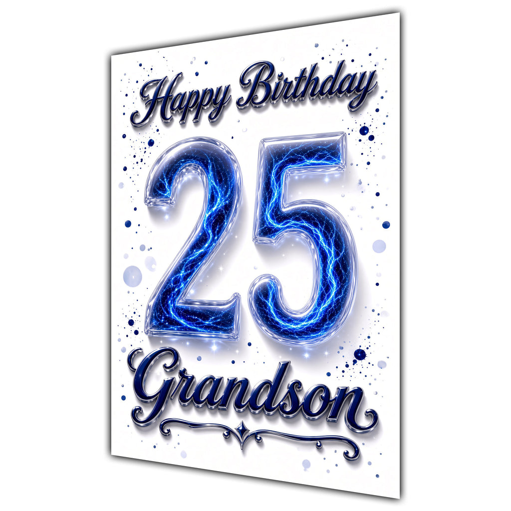 Happy Birthday Grandson 25th Blue Crystal Greeting Card A5