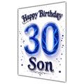 Happy Birthday Son 30th Blue Crystal Greeting Card A5