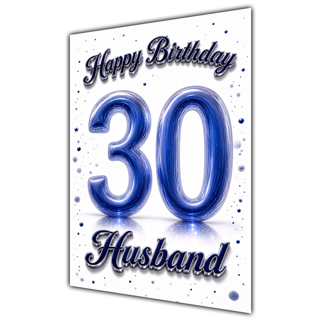 Happy Birthday Husband 30th Blue Crystal Greeting Card A5