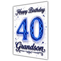 Happy Birthday Grandson 40th Blue Crystal Greeting Card A5