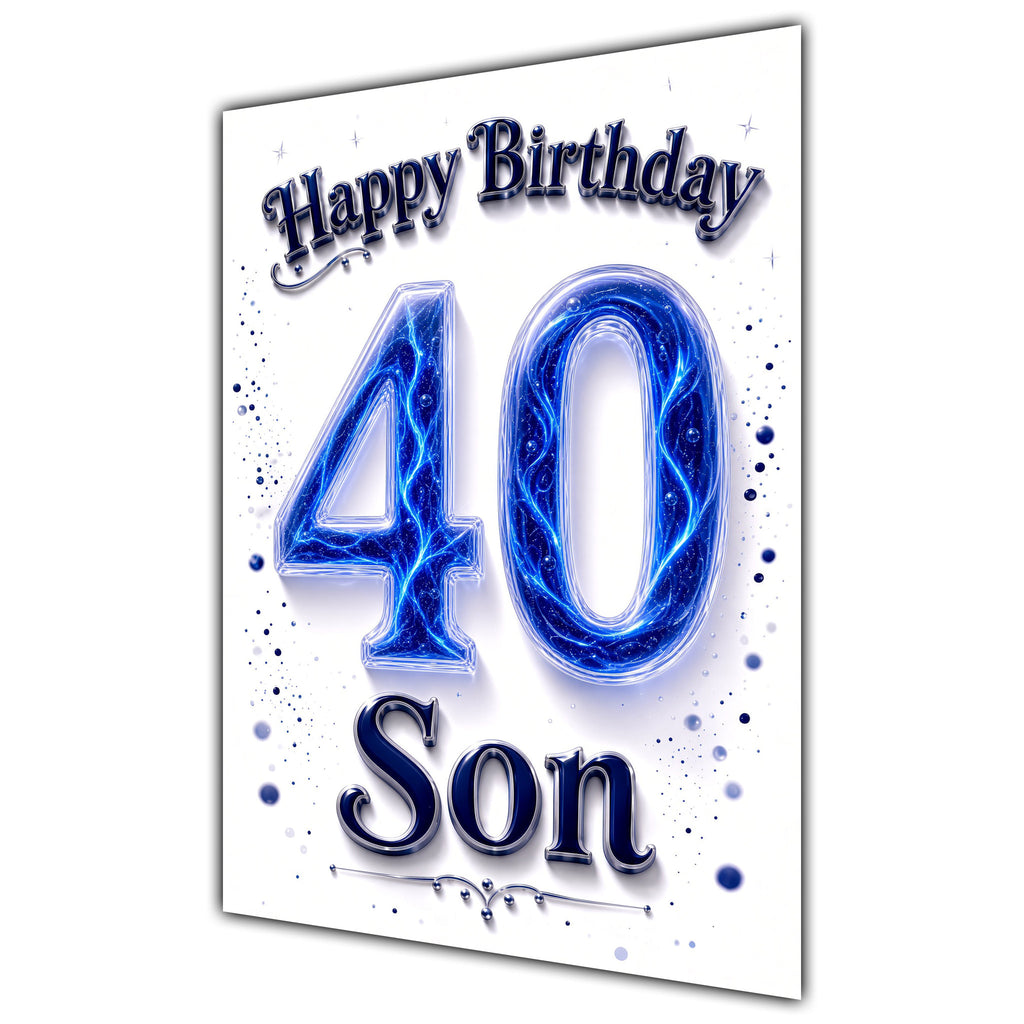Happy Birthday Son 40th Blue Crystal Greeting Card A5
