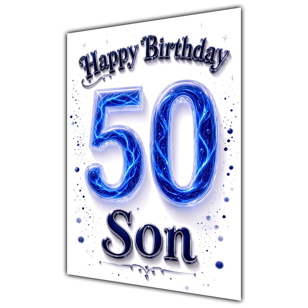 Happy Birthday Son 50th Blue Crystal Greeting Card A5