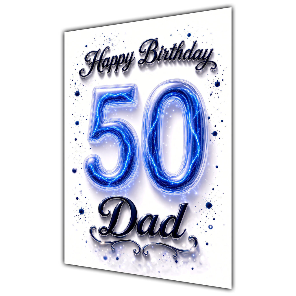 Happy Birthday Dad 50th Blue Crystal Greeting Card A5