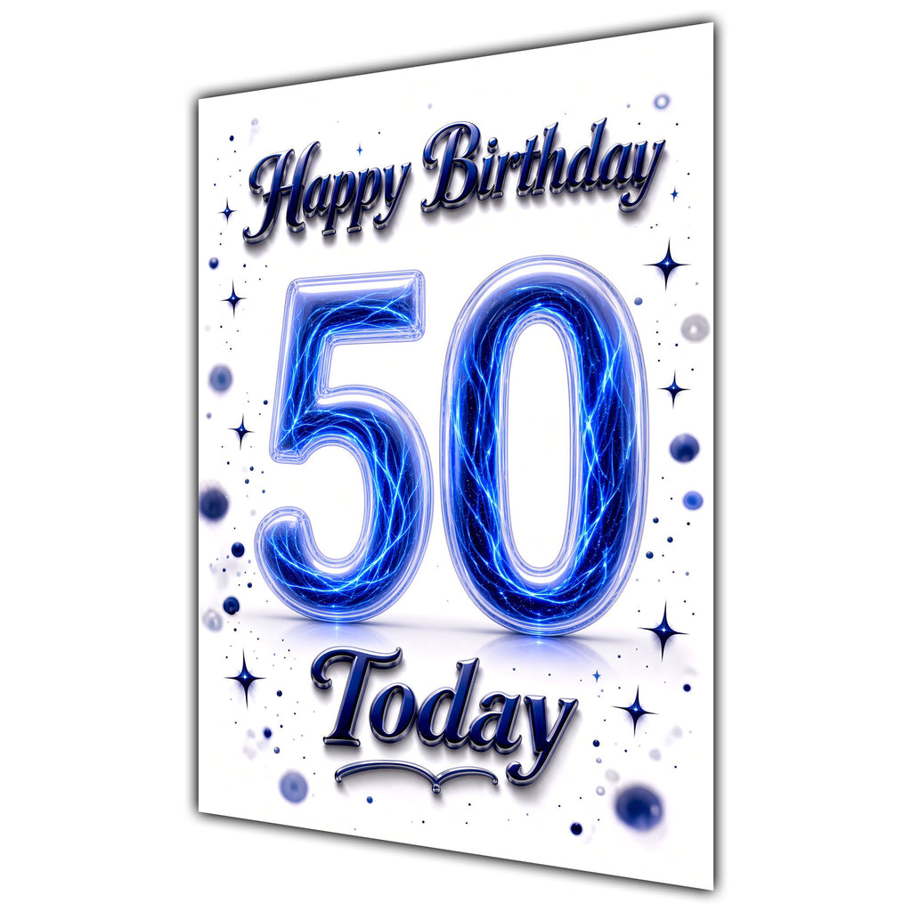 Happy Birthday 50th Blue Crystal Greeting Card A5