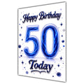 Happy Birthday 50th Blue Crystal Greeting Card A5