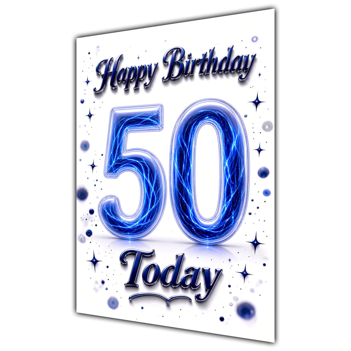 Happy Birthday 50th Blue Crystal Greeting Card A5