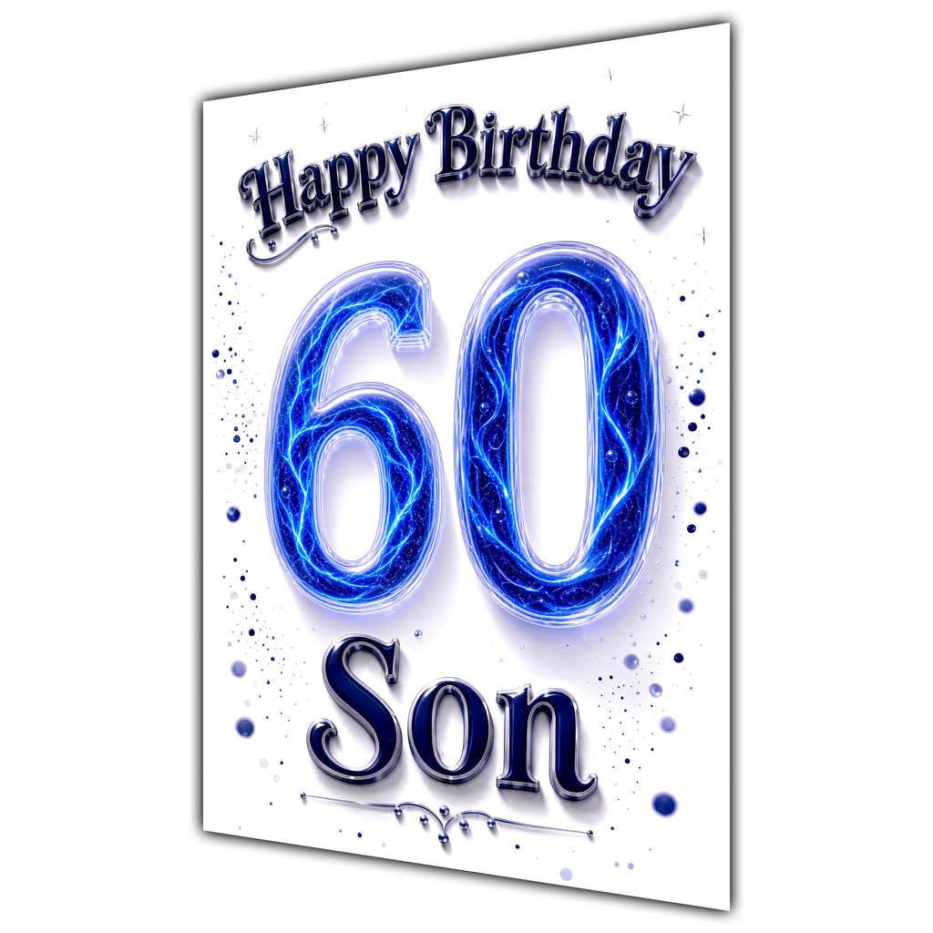 Happy Birthday Son 60th Blue Crystal Greeting Card A5
