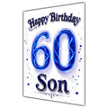Happy Birthday Son 60th Blue Crystal Greeting Card A5