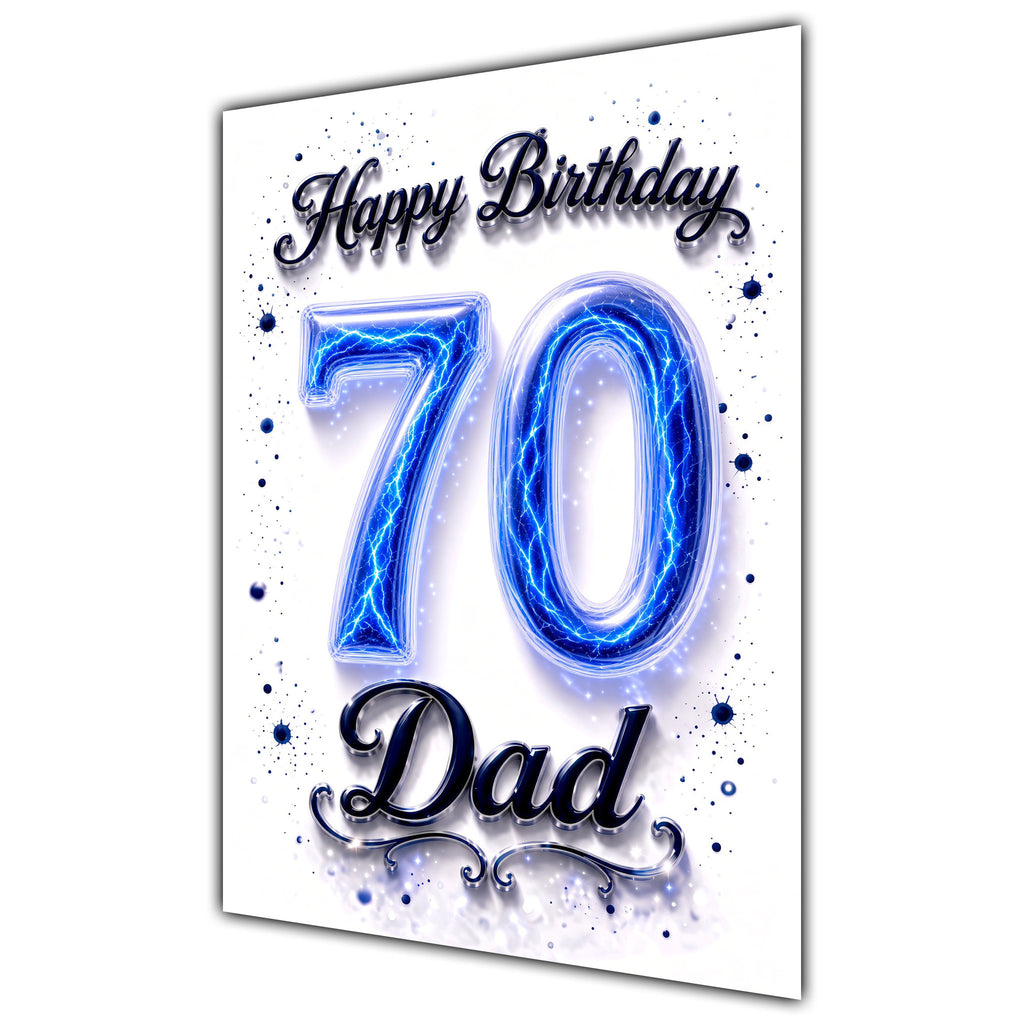 Happy Birthday Dad 70th Blue Crystal Greeting Card A5