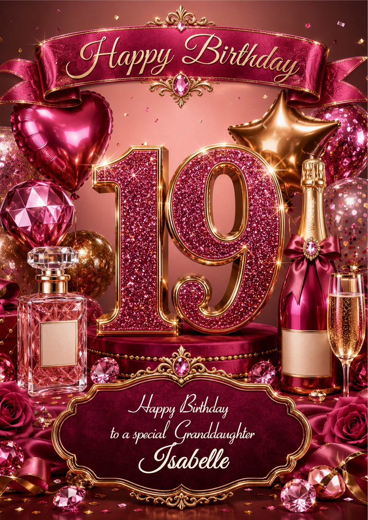 19th Birthday Card Daughter Granddaughter Niece Personalised A5 Size E976-5
