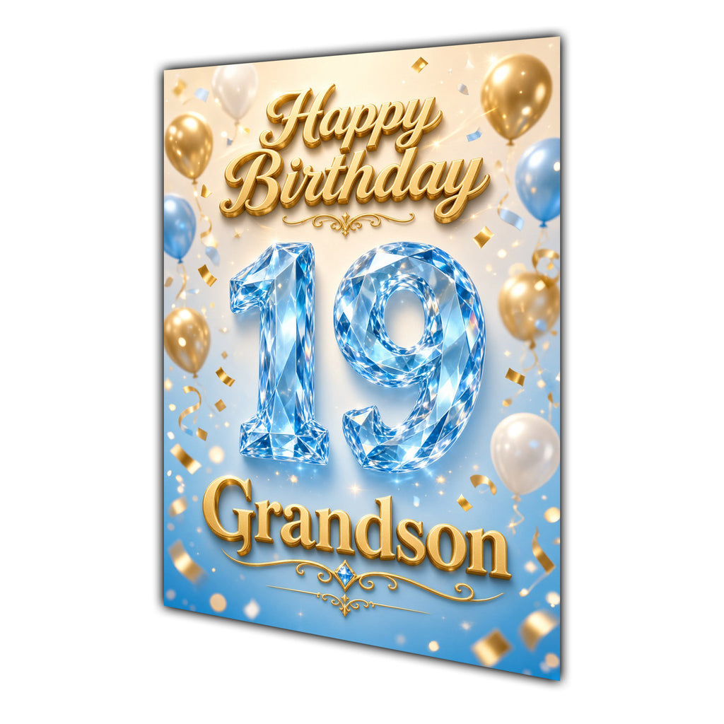 Happy Birthday Grandson 19th Blue Gold Balloons Greeting Card A5
