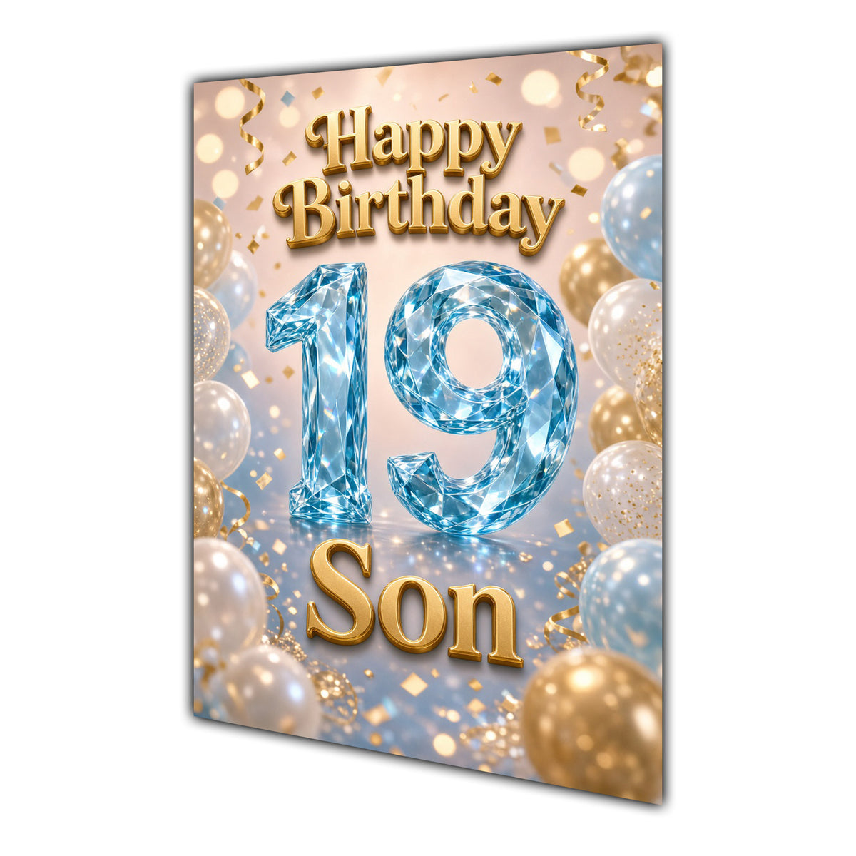 Happy Birthday Son 19th Blue Gold Balloons Greeting Card A5