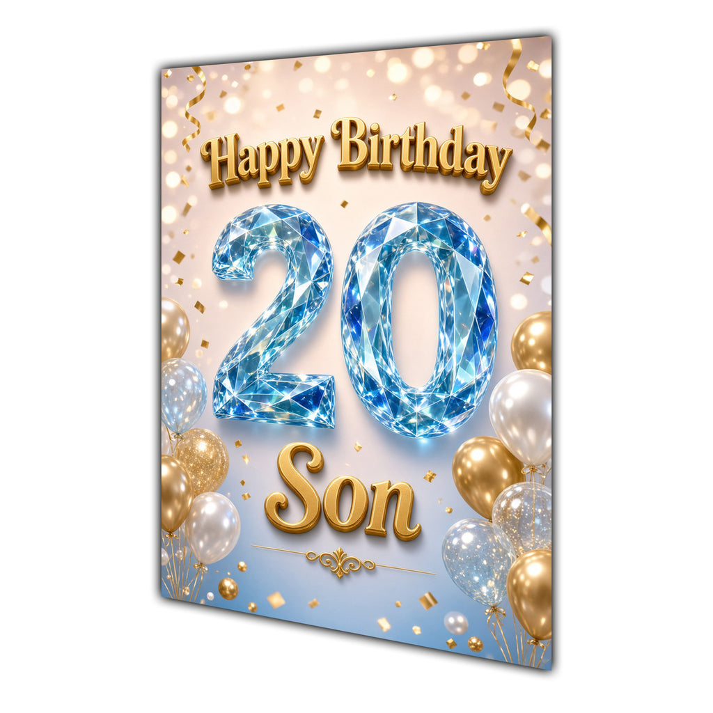 Happy Birthday Son 20th Blue Gold Balloons Greeting Card A5