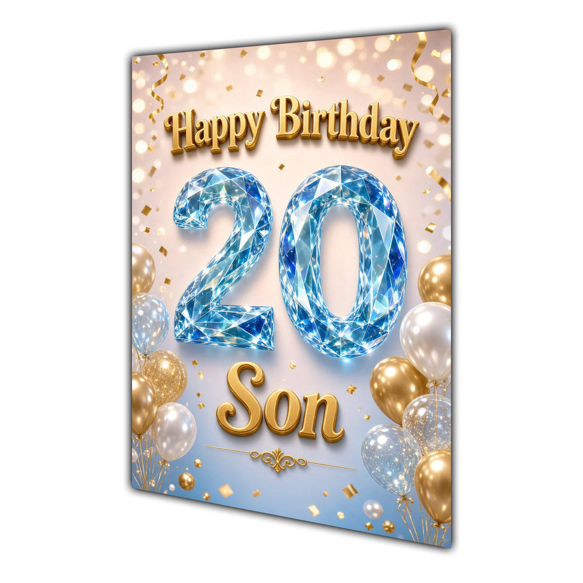 Happy Birthday Son 20th Blue Gold Balloons Greeting Card A5