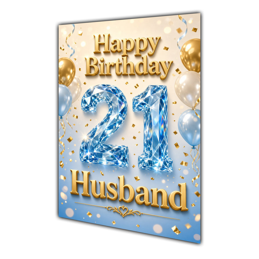 Happy Birthday Husband 21st Blue Gold Balloons Greeting Card A5