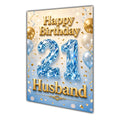 Happy Birthday Husband 21st Blue Gold Balloons Greeting Card A5