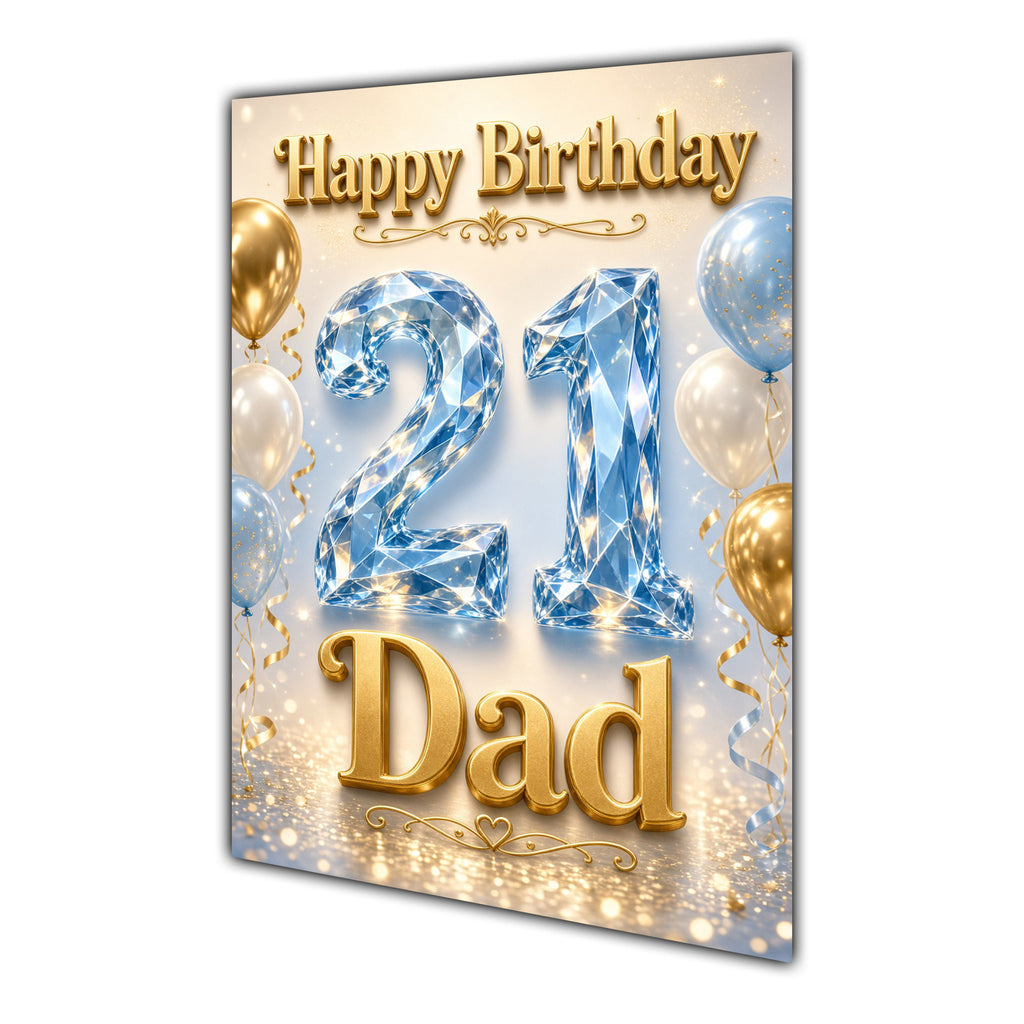 Happy Birthday Dad 21st Blue Gold Balloons Greeting Card A5