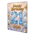 Happy Birthday Son 21st Blue Gold Balloons Greeting Card A5