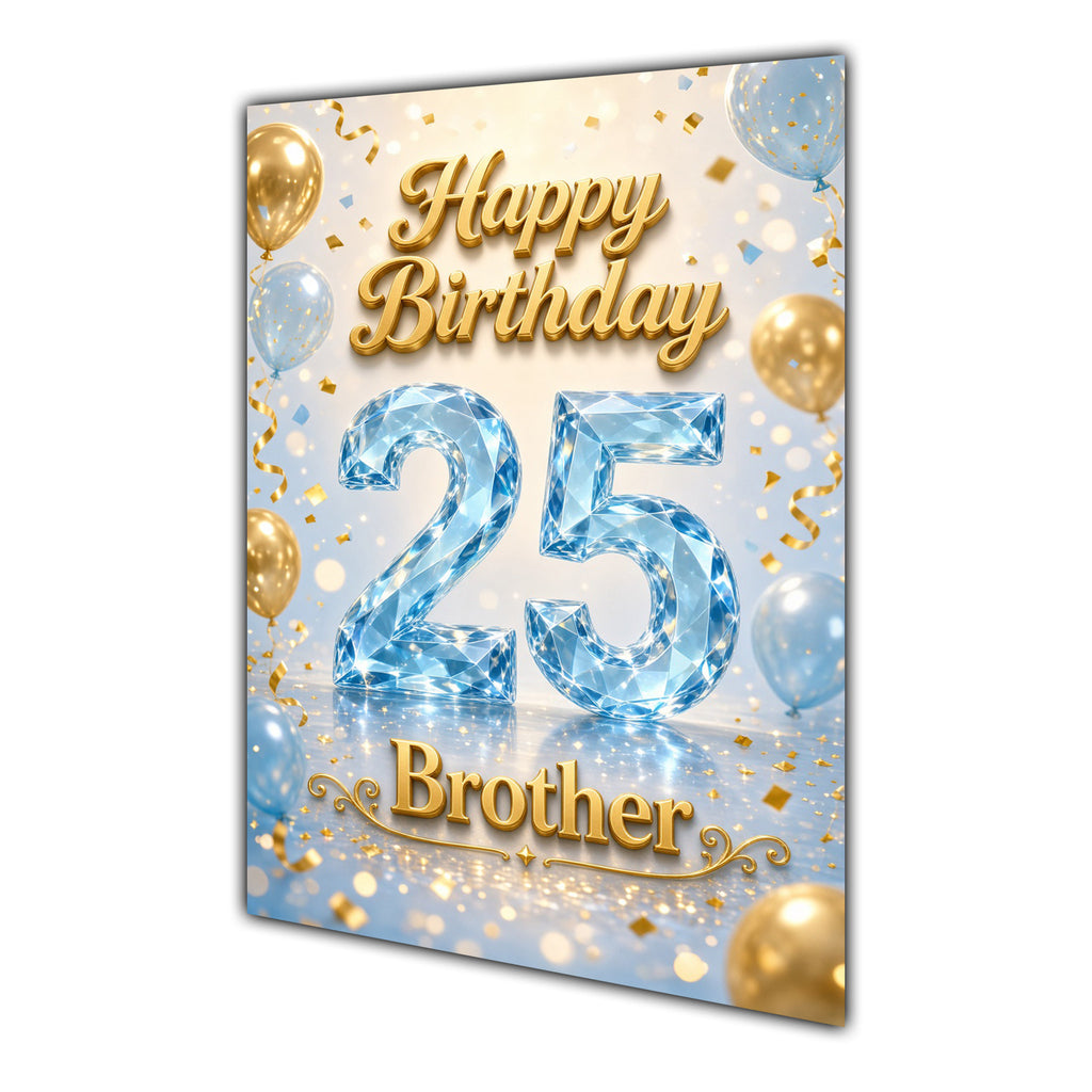 Happy Birthday Brother 25th Blue Gold Balloons Greeting Card A5