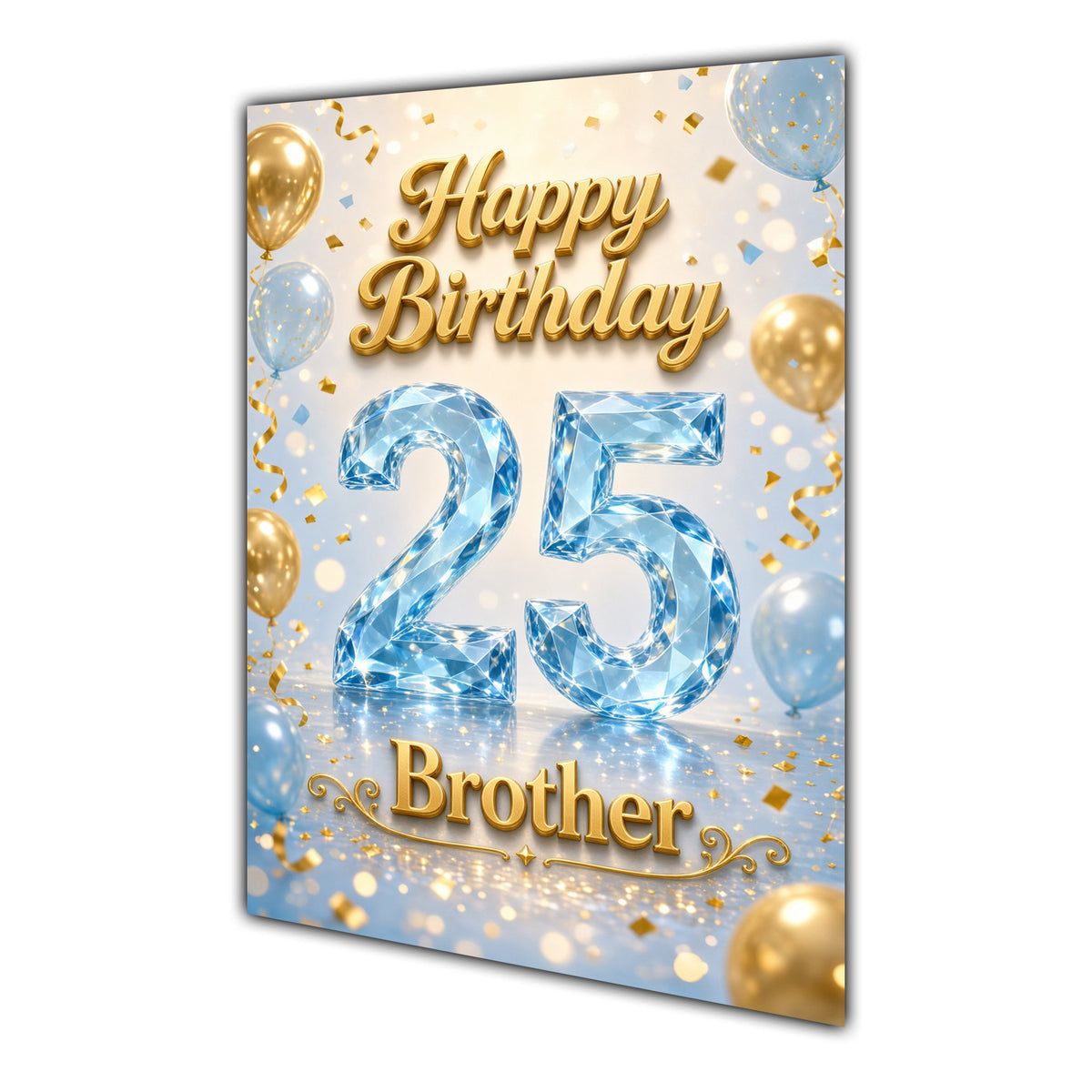Happy Birthday Brother 25th Blue Gold Balloons Greeting Card A5
