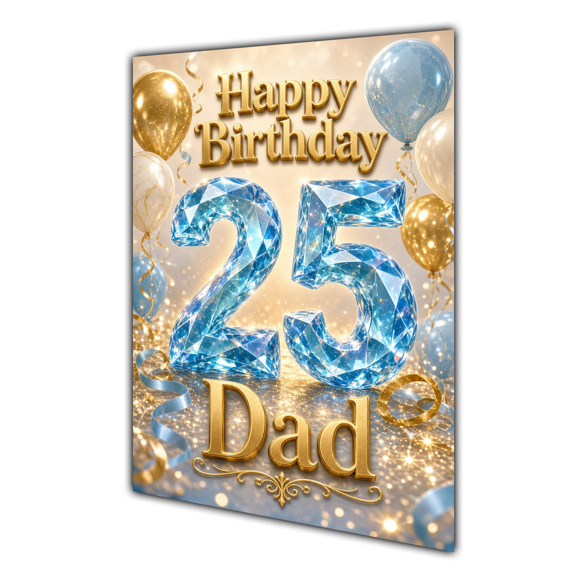Happy Birthday Dad 25th Blue Gold Balloons Greeting Card A5