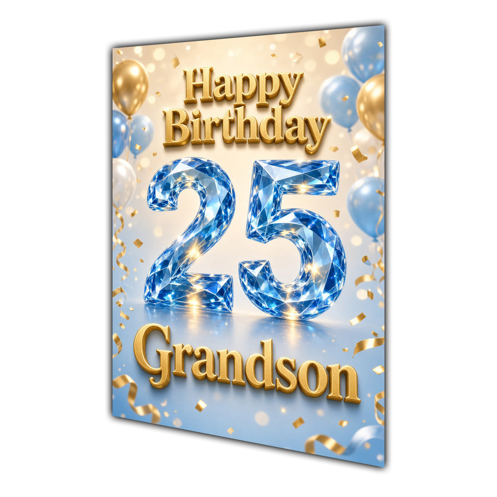 Happy Birthday Grandson 25th Blue Gold Balloons Greeting Card A5