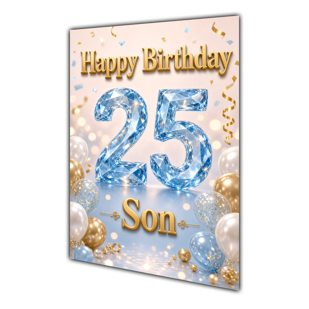 Happy Birthday Son 25th Blue Gold Balloons Greeting Card A5