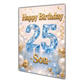 Happy Birthday Son 25th Blue Gold Balloons Greeting Card A5